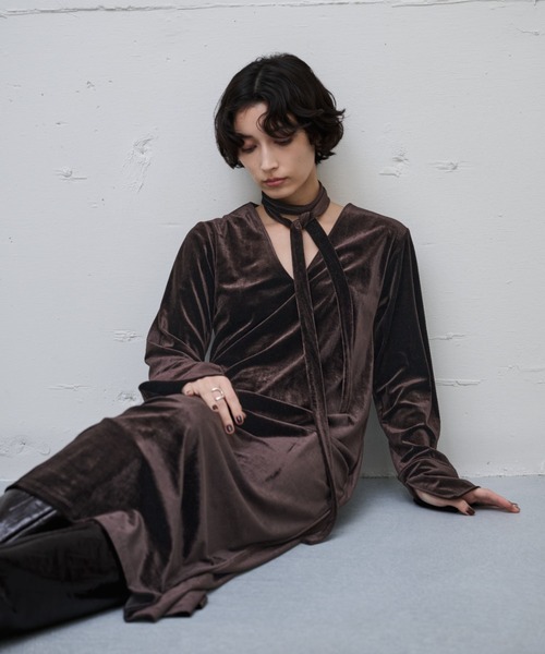 セール】ボウタイSETベロアロングワンピース（ワンピース）｜AIC