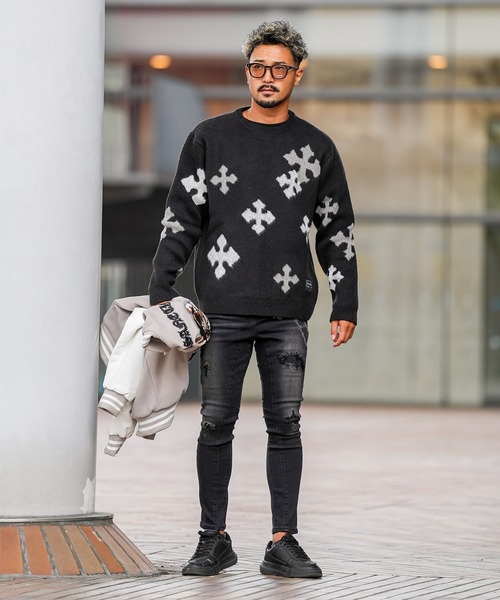 アダムスジャグラーRTEG フリース クルーネックセーター ブラック adamsJUGGLER（アダムスジャグラー） セーター ニット RTEGマチュア/OE