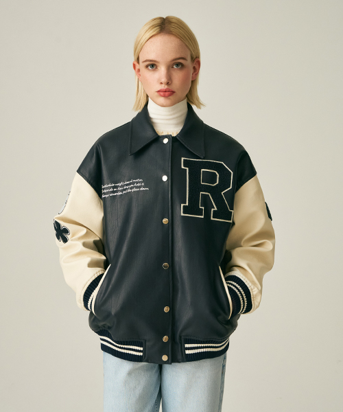 LADY VOLUME(レディーボリューム)の「(UNISEX)9111-1 VARSITY LEATHER JACKET_NAVY(スタジャン・レディース・その他・FREE)」の4枚目の写真