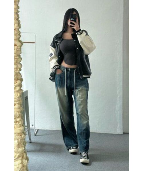LADY VOLUME(レディーボリューム)の「(UNISEX)9111-1 VARSITY LEATHER JACKET_NAVY(スタジャン・レディース・その他・FREE)」の5枚目の写真