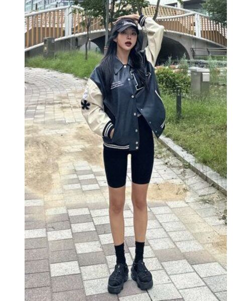 LADY VOLUME(レディーボリューム)の「(UNISEX)9111-1 VARSITY LEATHER JACKET_NAVY(スタジャン・レディース・その他・FREE)」の6枚目の写真
