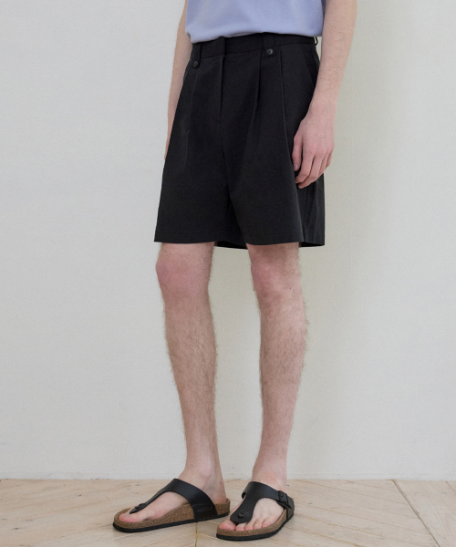 WEDNESDAY OASIS(ウェンズデーオアシス)の「ピュアコットンツーピンタックショートパンツ_BLACK(W25-PT03)(その他パンツ・メンズ・ブラック・MEDIUM/LARGE)」の2枚目の写真