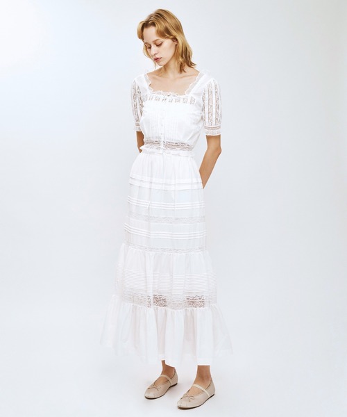 ME COUTURE(ミークチュール)の「レースMIXティアードスカート(スカート・レディース・ラベンダー/ピンク/オフホワイト・0/1)」の5枚目の写真