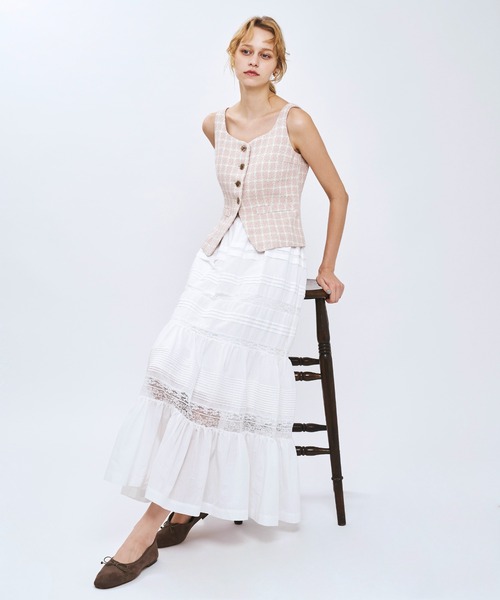 ME COUTURE(ミークチュール)の「レースMIXティアードスカート(スカート・レディース・ラベンダー/ピンク/オフホワイト・0/1)」の4枚目の写真