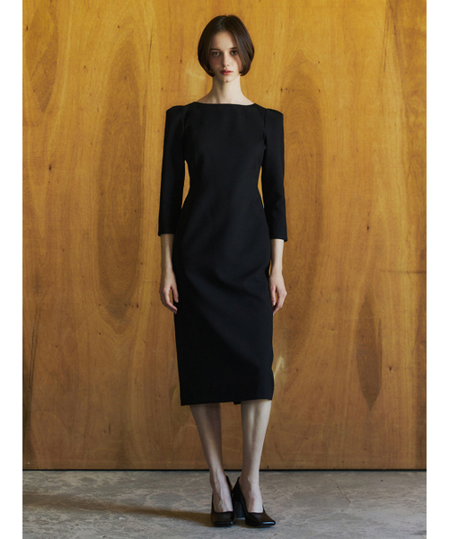 ロングスリーブリファインドポケットドレス、ブラック