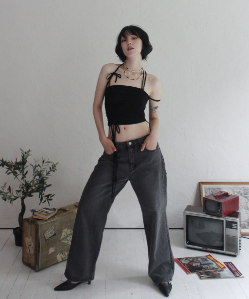 RUBATI(ルバティ)の「シャーリングストラップチューブトップ_ブラック(Tシャツ/カットソー・レディース・その他・size2/size1)」の3枚目の写真