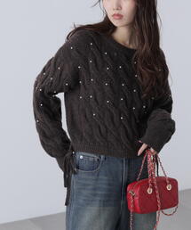 FREE'S MART | ウエストゴムパールミックスケーブルドロストニット(ニット/セーター)