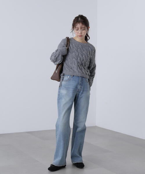 FREE'S MART（フリーズマート）の「ウエストゴムパールミックスケーブルドロストニット（ニット/セーター・レディース・ネイビー/グレー/レッド/ブラウン/ホワイト・FREE）」の11枚目の写真