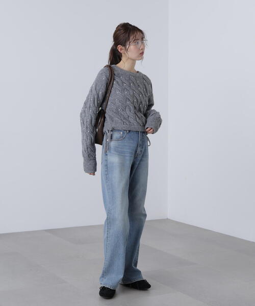 FREE'S MART（フリーズマート）の「ウエストゴムパールミックスケーブルドロストニット（ニット/セーター・レディース・ネイビー/グレー/レッド/ブラウン/ホワイト・FREE）」の12枚目の写真