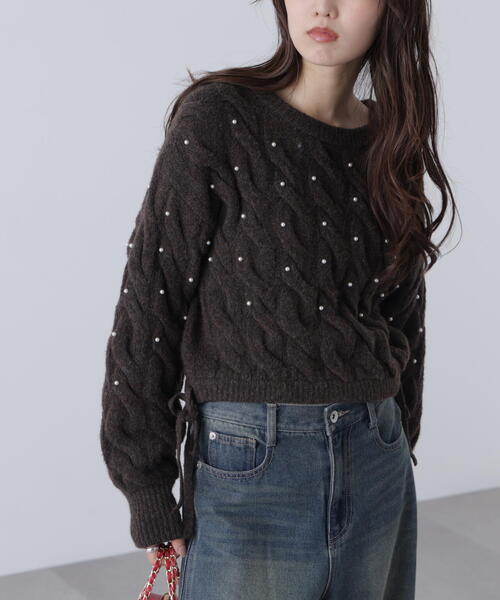 FREE'S MART（フリーズマート）の「ウエストゴムパールミックスケーブルドロストニット（ニット/セーター・レディース・ネイビー/グレー/レッド/ブラウン/ホワイト・FREE）」の16枚目の写真