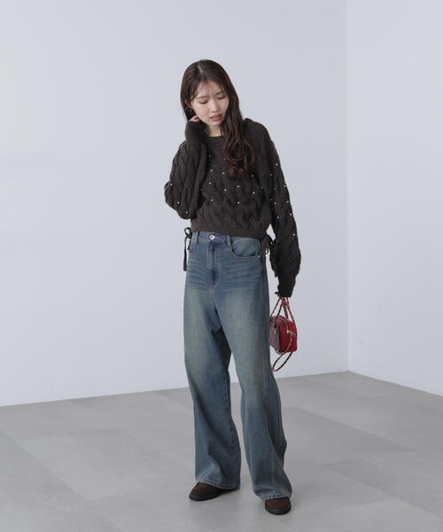 FREE'S MART（フリーズマート）の「ウエストゴムパールミックスケーブルドロストニット（ニット/セーター・レディース・ネイビー/グレー/レッド/ブラウン/ホワイト・FREE）」の17枚目の写真