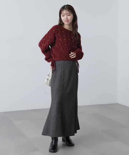 FREE'S MART（フリーズマート）の「ウエストゴムパールミックスケーブルドロストニット（ニット/セーター・レディース・ネイビー/グレー/レッド/ブラウン/ホワイト・FREE）」の7枚目の写真