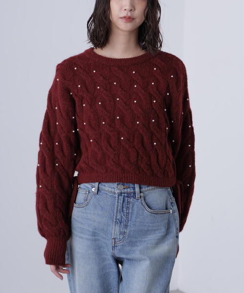 FREE'S MART（フリーズマート）の「ウエストゴムパールミックスケーブルドロストニット（ニット/セーター・レディース・ネイビー/グレー/レッド/ブラウン/ホワイト・FREE）」の8枚目の写真