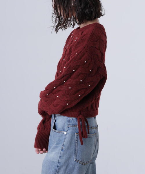 FREE'S MART（フリーズマート）の「ウエストゴムパールミックスケーブルドロストニット（ニット/セーター・レディース・ネイビー/グレー/レッド/ブラウン/ホワイト・FREE）」の9枚目の写真