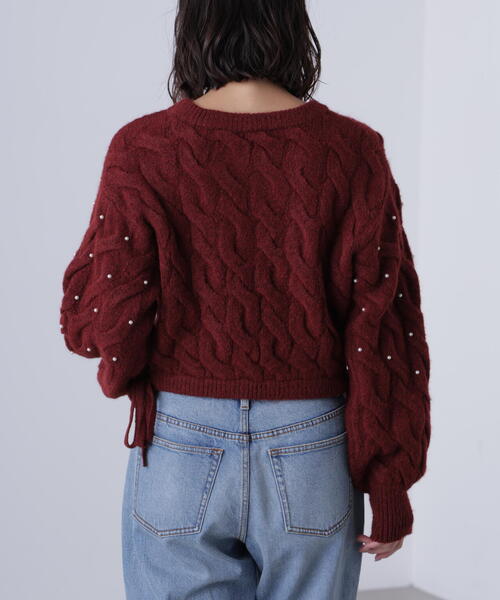 FREE'S MART（フリーズマート）の「ウエストゴムパールミックスケーブルドロストニット（ニット/セーター・レディース・ネイビー/グレー/レッド/ブラウン/ホワイト・FREE）」の10枚目の写真