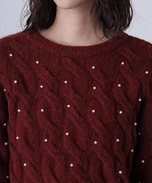 FREE'S MART（フリーズマート）の「ウエストゴムパールミックスケーブルドロストニット（ニット/セーター・レディース・ネイビー/グレー/レッド/ブラウン/ホワイト・FREE）」の11枚目の写真