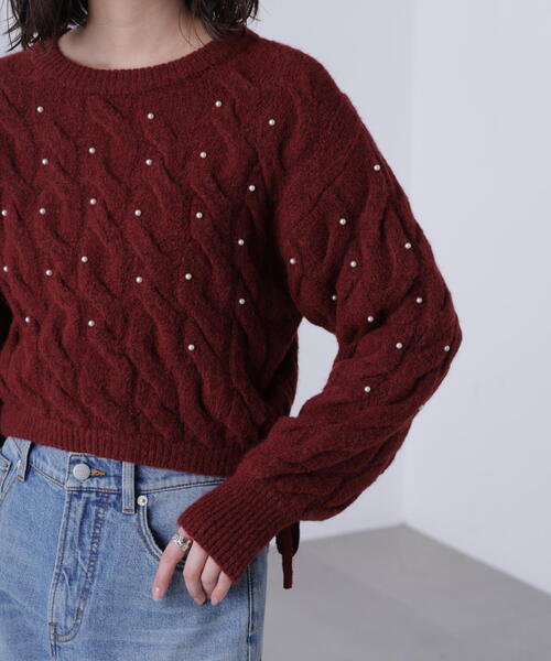 FREE'S MART（フリーズマート）の「ウエストゴムパールミックスケーブルドロストニット（ニット/セーター・レディース・ネイビー/グレー/レッド/ブラウン/ホワイト・FREE）」の12枚目の写真