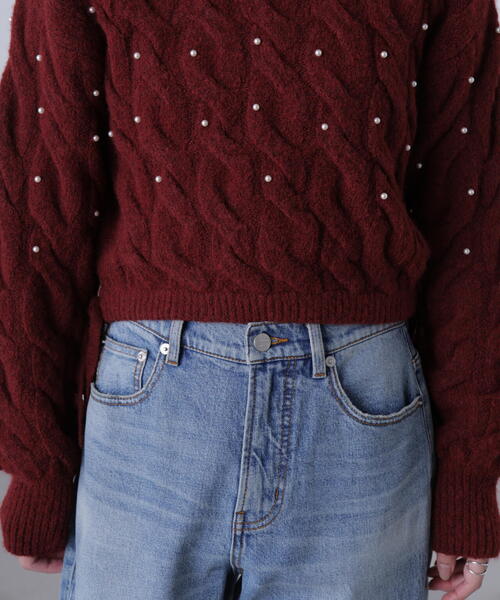 FREE'S MART（フリーズマート）の「ウエストゴムパールミックスケーブルドロストニット（ニット/セーター・レディース・ネイビー/グレー/レッド/ブラウン/ホワイト・FREE）」の13枚目の写真