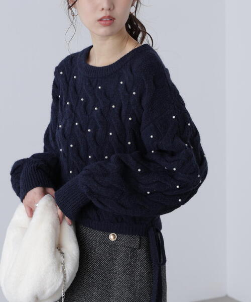 FREE'S MART（フリーズマート）の「ウエストゴムパールミックスケーブルドロストニット（ニット/セーター・レディース・ネイビー/グレー/レッド/ブラウン/ホワイト・FREE）」の17枚目の写真