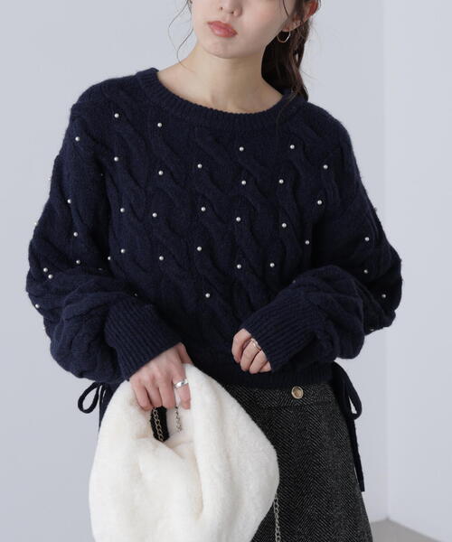 FREE'S MART（フリーズマート）の「ウエストゴムパールミックスケーブルドロストニット（ニット/セーター・レディース・ネイビー/グレー/レッド/ブラウン/ホワイト・FREE）」の19枚目の写真