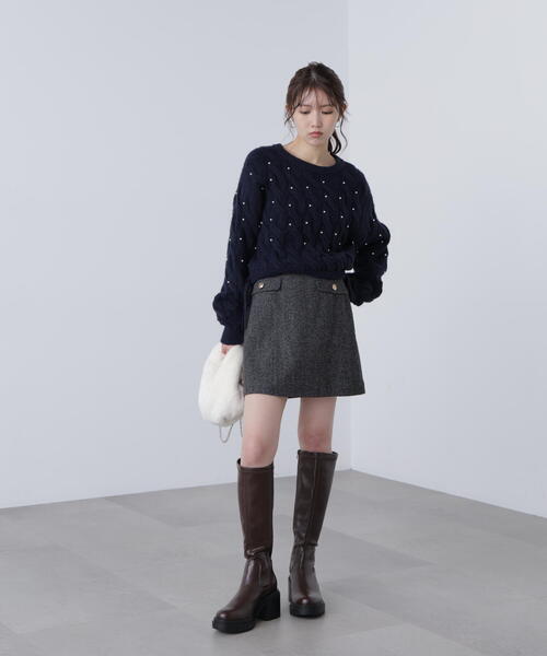 FREE'S MART（フリーズマート）の「ウエストゴムパールミックスケーブルドロストニット（ニット/セーター・レディース・ネイビー/グレー/レッド/ブラウン/ホワイト・FREE）」の20枚目の写真