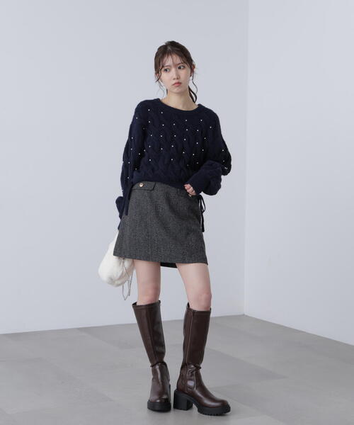 FREE'S MART（フリーズマート）の「ウエストゴムパールミックスケーブルドロストニット（ニット/セーター・レディース・ネイビー/グレー/レッド/ブラウン/ホワイト・FREE）」の21枚目の写真