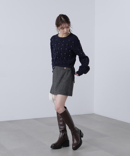 FREE'S MART（フリーズマート）の「ウエストゴムパールミックスケーブルドロストニット（ニット/セーター・レディース・ネイビー/グレー/レッド/ブラウン/ホワイト・FREE）」の22枚目の写真