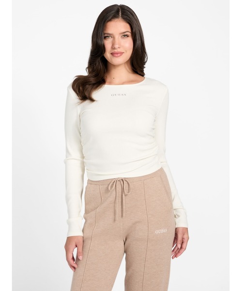 Guess（ゲス）の「NAT Rib Long Sleeves Top 長袖Tシャツ（Tシャツ/カットソー・レディース・アイボリー/ブラック・X-SMALL/MEDIUM/LARGE/SMALL）」の2枚目の写真
