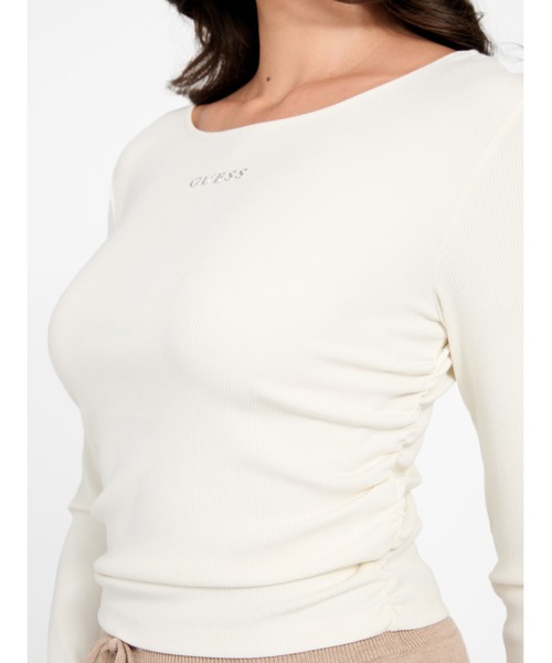 Guess（ゲス）の「NAT Rib Long Sleeves Top 長袖Tシャツ（Tシャツ/カットソー・レディース・アイボリー/ブラック・X-SMALL/MEDIUM/LARGE/SMALL）」の4枚目の写真