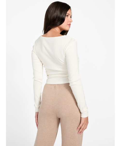 Guess（ゲス）の「NAT Rib Long Sleeves Top 長袖Tシャツ（Tシャツ/カットソー・レディース・アイボリー/ブラック・X-SMALL/MEDIUM/LARGE/SMALL）」の3枚目の写真