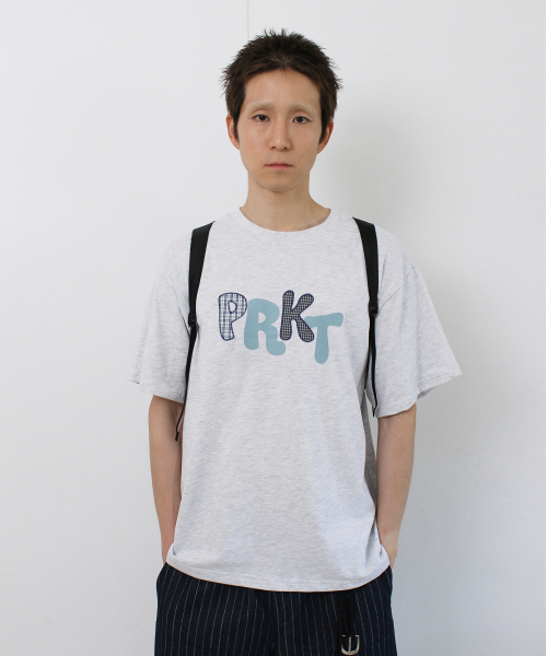 PARAKEET(パラキート)の「PRKT プレイドパッチTシャツ (メランジグレー)(Tシャツ/カットソー・メンズ・グレー・LARGE)」の1枚目の写真