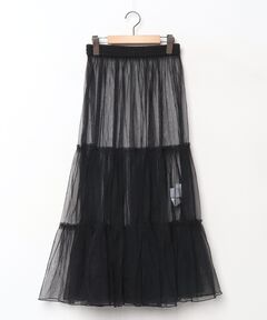 美品　インゲボルグ　チュールエンブレースティアードスカート　ブラック セール】チュールエンブレースティアードスカート（スカート