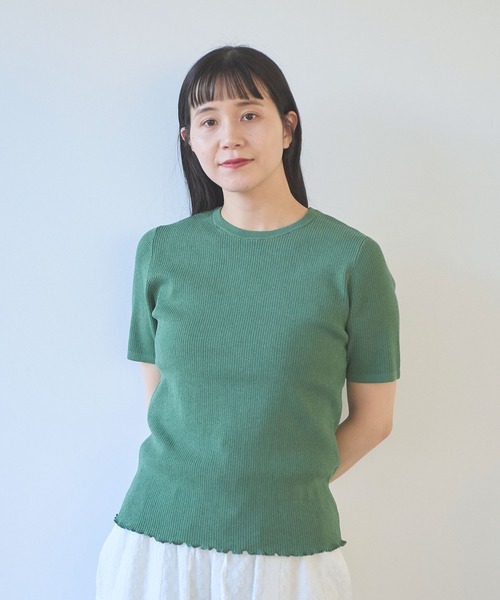 yuni(ユニ )の「●SAKURA pepper/Polyester Knit Tshirt(Tシャツ/カットソー・レディース・オリーブ/グリーン/イエロー/ブラック・FREE)」の3枚目の写真