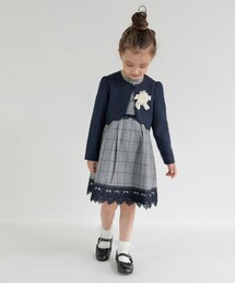 branshes（ブランシェス）の「【フォーマル】ジャケット+グレンチェックジャカードワンピース+コサージュ 3点セット（スーツセット）」