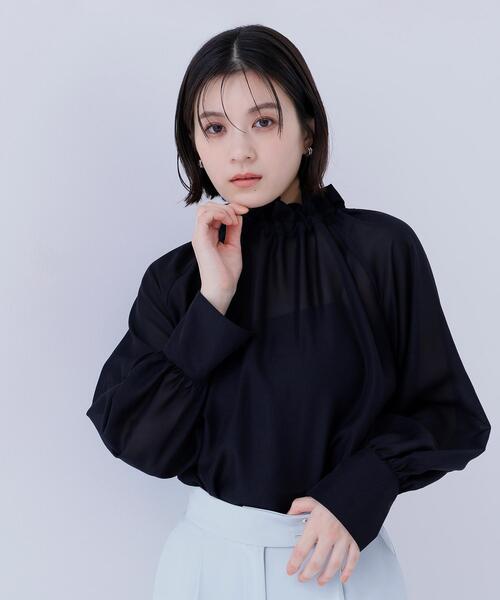 NATURAL BEAUTY BASIC（ナチュラルビューティーベーシック）の「◇2wayシアーボウタイブラウス（シャツ/ブラウス・レディース・ブラック/オフホワイト/ベージュ/ピンク/オレンジ・SMALL/MEDIUM）」の14枚目の写真