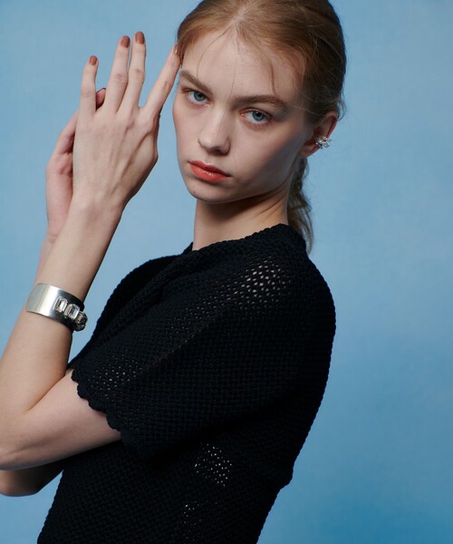 LOULOU WILLOUGHBY（ルルウィルビー）の「【LOULOU WILLOUGHBY】メッシュクロッシェボレロカーディガン（カーディガン/ボレロ・レディース・ブラック/オフホワイト・2）」の2枚目の写真