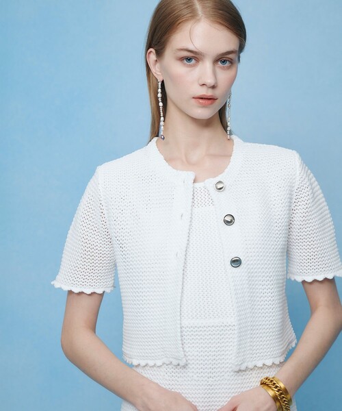 LOULOU WILLOUGHBY（ルルウィルビー）の「【LOULOU WILLOUGHBY】メッシュクロッシェボレロカーディガン（カーディガン/ボレロ・レディース・ブラック/オフホワイト・2）」の3枚目の写真