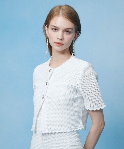 LOULOU WILLOUGHBY（ルルウィルビー）の「【LOULOU WILLOUGHBY】メッシュクロッシェボレロカーディガン（カーディガン/ボレロ・レディース・ブラック/オフホワイト・2）」の4枚目の写真