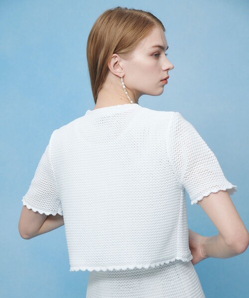 LOULOU WILLOUGHBY（ルルウィルビー）の「【LOULOU WILLOUGHBY】メッシュクロッシェボレロカーディガン（カーディガン/ボレロ・レディース・ブラック/オフホワイト・2）」の5枚目の写真