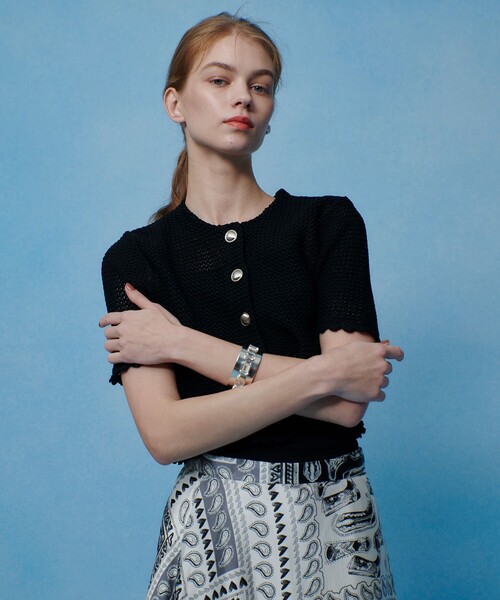 LOULOU WILLOUGHBY（ルルウィルビー）の「【LOULOU WILLOUGHBY】メッシュクロッシェボレロカーディガン（カーディガン/ボレロ・レディース・ブラック/オフホワイト・2）」の14枚目の写真