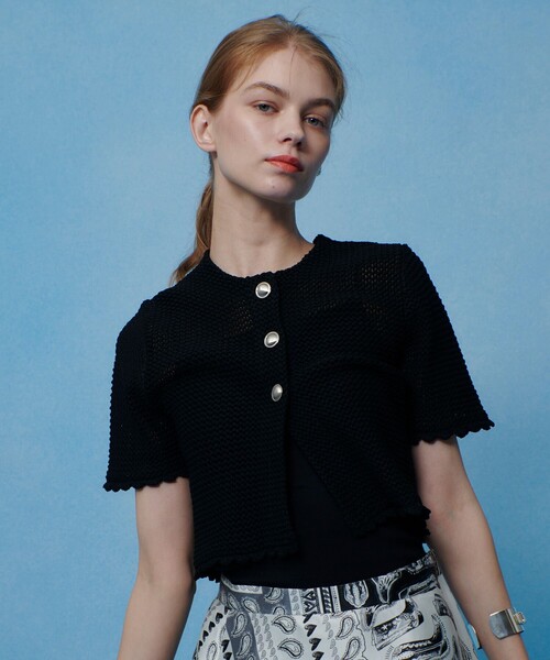 LOULOU WILLOUGHBY（ルルウィルビー）の「【LOULOU WILLOUGHBY】メッシュクロッシェボレロカーディガン（カーディガン/ボレロ・レディース・ブラック/オフホワイト・2）」の15枚目の写真