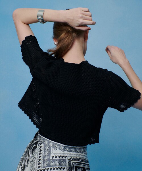 LOULOU WILLOUGHBY（ルルウィルビー）の「【LOULOU WILLOUGHBY】メッシュクロッシェボレロカーディガン（カーディガン/ボレロ・レディース・ブラック/オフホワイト・2）」の16枚目の写真