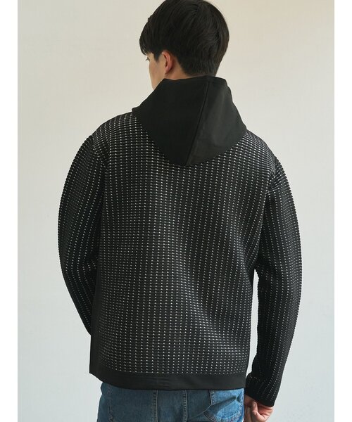 g-stage（ジーステージ）の「【G-STAGE】 ワッフル柄ジャガードブルゾン（ブルゾン・メンズ・ブラック/ベージュ系・46/50/48）」の6枚目の写真