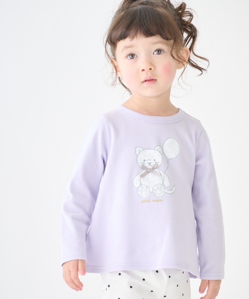 petit main（プティマイン）の「【プティプラ】GIRLS長袖Tシャツ（Tシャツ/カットソー・キッズ・ライトグリーン/ピンク/ライトブルー/アイボリー/ライトピンク/ネイビー/イエロー/ドット/オフホワイト/ラベンダー・90cm/80ｃｍ/130cm/100cm/110cm/120cm）」の6枚目の写真