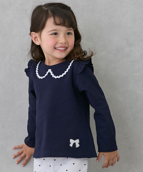 petit main（プティマイン）の「【プティプラ】GIRLS長袖Tシャツ（Tシャツ/カットソー・キッズ・ライトグリーン/ピンク/ライトブルー/アイボリー/ライトピンク/ネイビー/イエロー/ドット/オフホワイト/ラベンダー・90cm/80ｃｍ/130cm/100cm/110cm/120cm）」の5枚目の写真