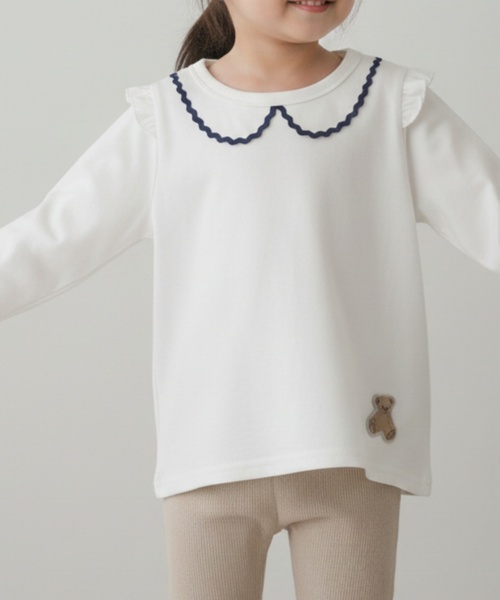 petit main（プティマイン）の「【プティプラ】GIRLS長袖Tシャツ（Tシャツ/カットソー・キッズ・ライトグリーン/ピンク/ライトブルー/アイボリー/ライトピンク/ネイビー/イエロー/ドット/オフホワイト/ラベンダー・90cm/80ｃｍ/130cm/100cm/110cm/120cm）」の2枚目の写真