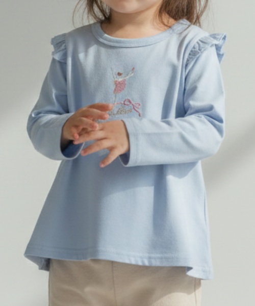 petit main（プティマイン）の「【プティプラ】GIRLS長袖Tシャツ（Tシャツ/カットソー・キッズ・ライトグリーン/ピンク/ライトブルー/アイボリー/ライトピンク/ネイビー/イエロー/ドット/オフホワイト/ラベンダー・90cm/80ｃｍ/130cm/100cm/110cm/120cm）」の4枚目の写真