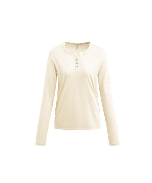 BUTTON SEOUL（ボタンソウル）の「[ウィメンズ] ライオセルソフトストレッチヘンリーネックロングスリーブTシャツ(4 COLORS)（Tシャツ/カットソー・レディース・ブラック/アイボリー/スカイブルー/ライトグレー・SMALL/MEDIUM/LARGE）」の2枚目の写真