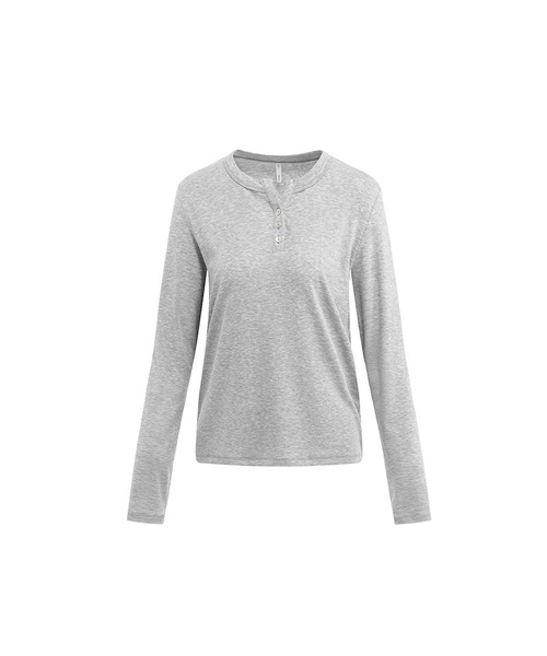 BUTTON SEOUL（ボタンソウル）の「[ウィメンズ] ライオセルソフトストレッチヘンリーネックロングスリーブTシャツ(4 COLORS)（Tシャツ/カットソー・レディース・ブラック/アイボリー/スカイブルー/ライトグレー・SMALL/MEDIUM/LARGE）」の3枚目の写真