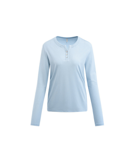 BUTTON SEOUL（ボタンソウル）の「[ウィメンズ] ライオセルソフトストレッチヘンリーネックロングスリーブTシャツ(4 COLORS)（Tシャツ/カットソー・レディース・ブラック/アイボリー/スカイブルー/ライトグレー・SMALL/MEDIUM/LARGE）」の4枚目の写真